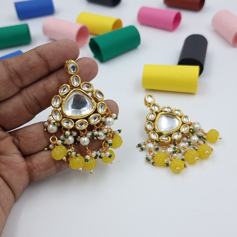 JCM Gold Plated Kundan And Pearl Dangler Earrings