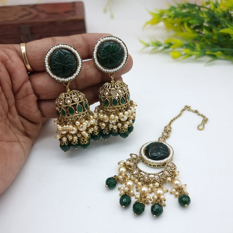 JCM Gold Plated Crystal Stone Jhumki Earrings With Maangtikka