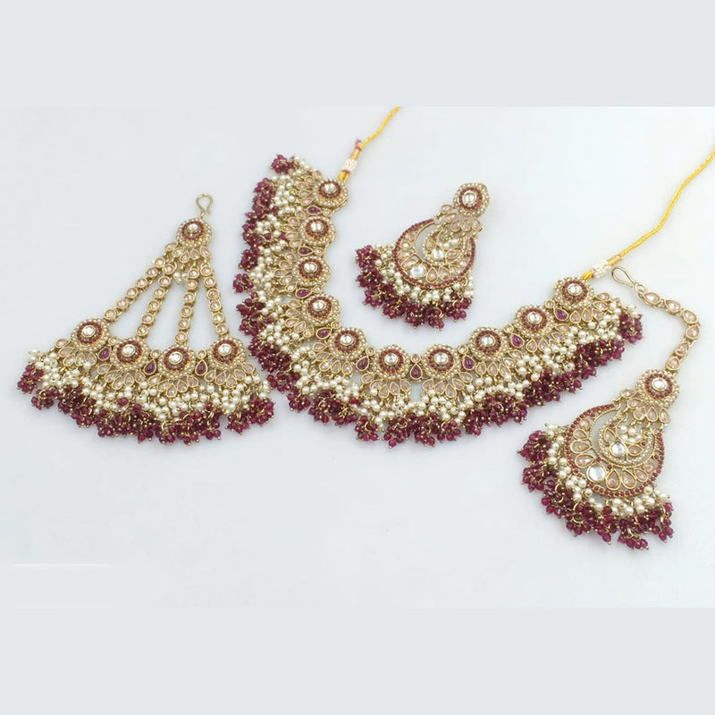 JCM Gold Plated Crystal Stone And Pearls Necklace Set