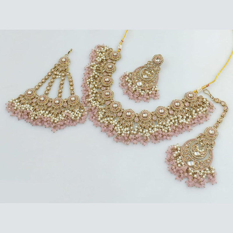 JCM Gold Plated Crystal Stone And Pearls Necklace Set