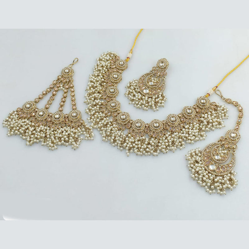 JCM Gold Plated Crystal Stone And Pearls Necklace Set