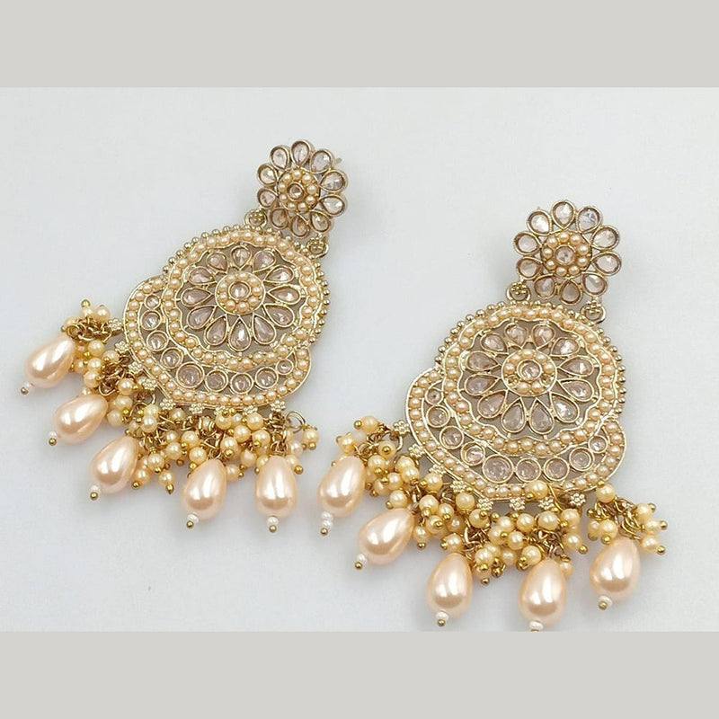 JCM Gold Plated Crystal Stone And Pearl Dangler Earrings