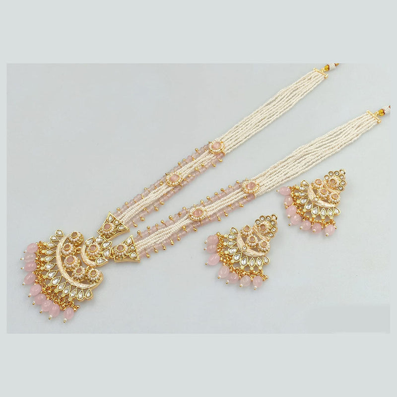 JCM Gold Plated Kundan Stone Pearls And Beads Long Necklace Set