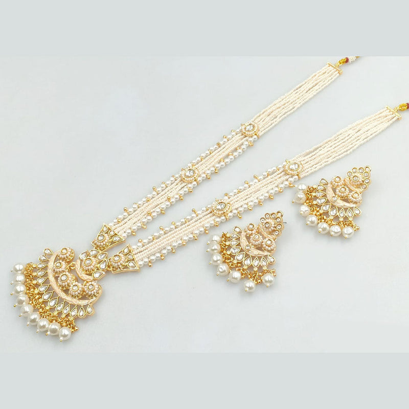 JCM Gold Plated Kundan Stone Pearls And Beads Long Necklace Set