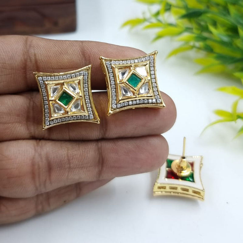 JCM Gold Plated Kundan Stone Stud Earrings