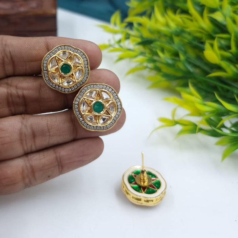 JCM Gold Plated Kundan Stone Stud Earrings