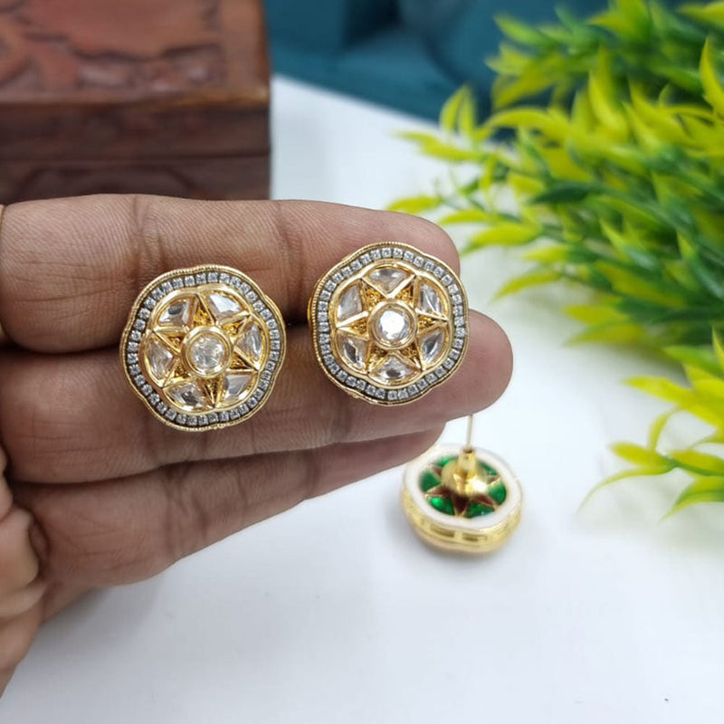 JCM Gold Plated Kundan Stone Stud Earrings