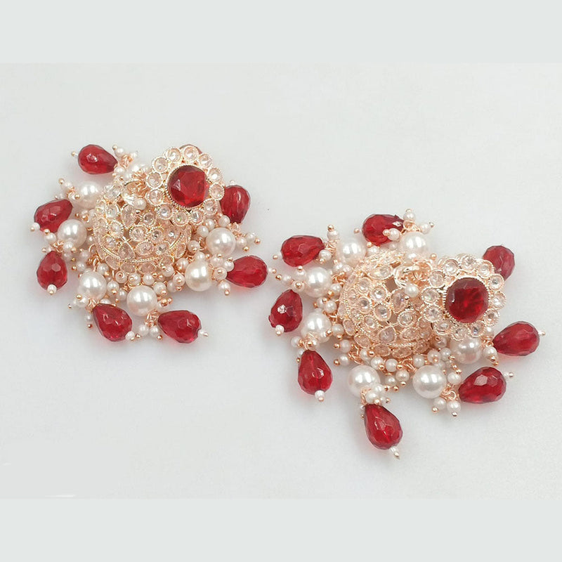 JCM Rose Gold Plated Crystal Stone And Pearls Jhumki Earrings