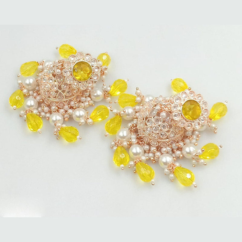 JCM Rose Gold Plated Crystal Stone And Pearls Jhumki Earrings