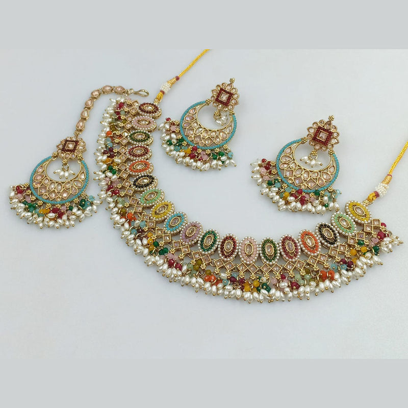 JCM Gold Plated Crystal Stone And Pearls Necklace Set