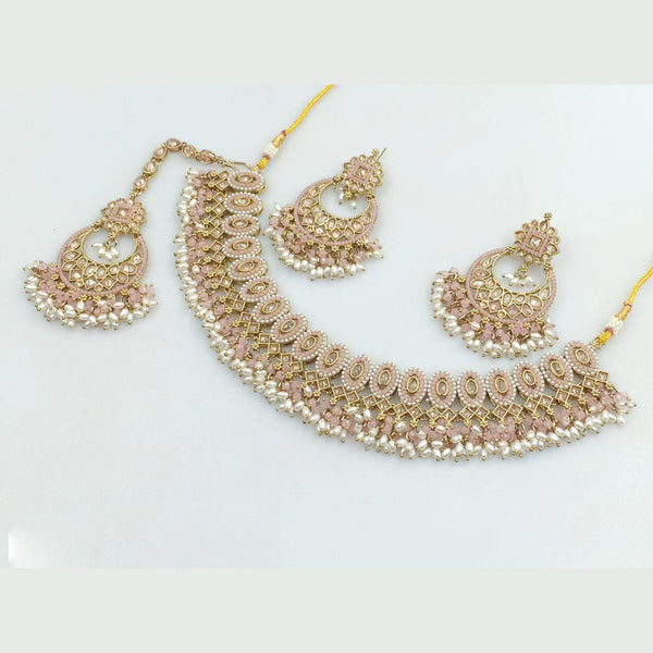 JCM Gold Plated Crystal Stone And Pearls Necklace Set