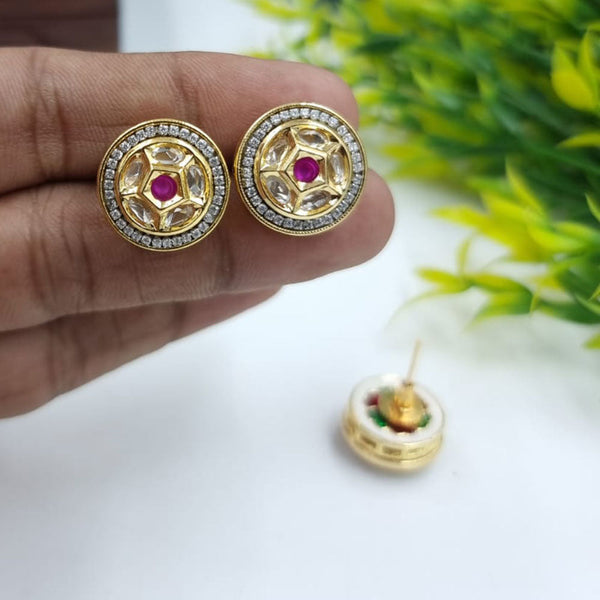 JCM Gold Plated Kundan Stone Stud Earrings