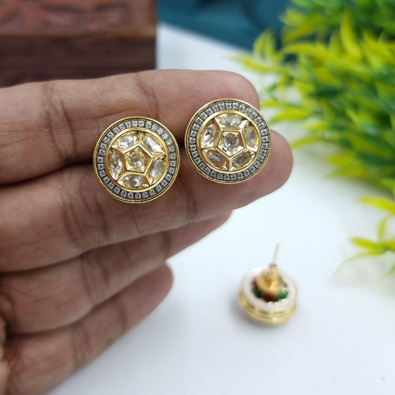 JCM Gold Plated Kundan Stone Stud Earrings