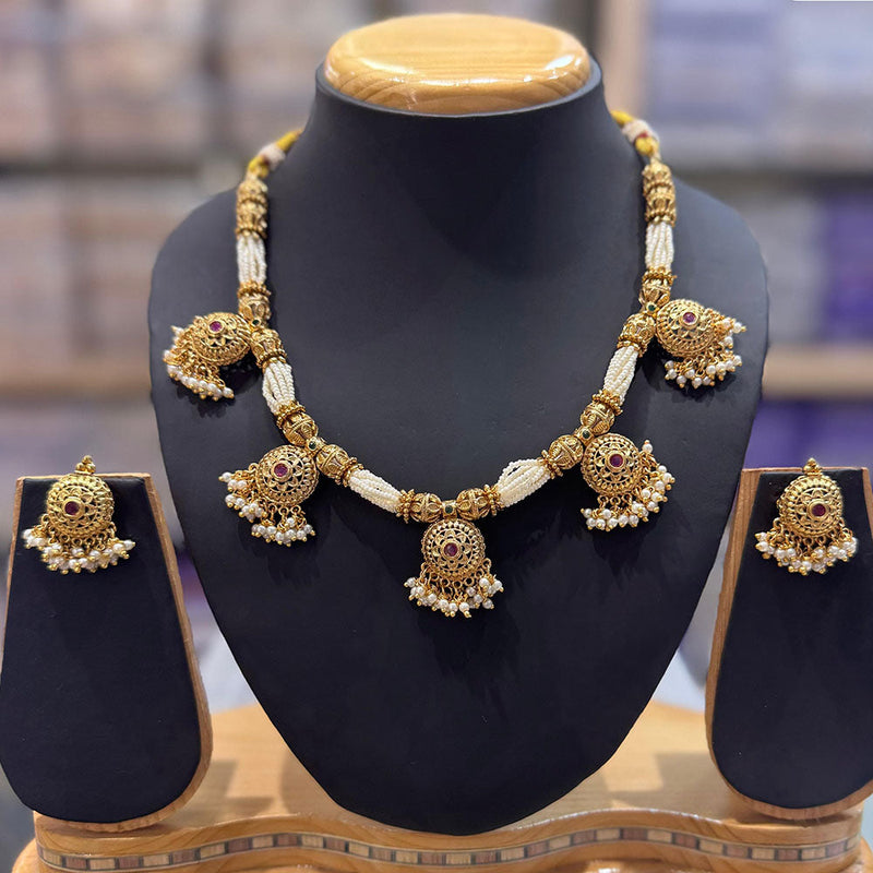 JCM Gold Plated Pota Stone And Pearls Necklace Set