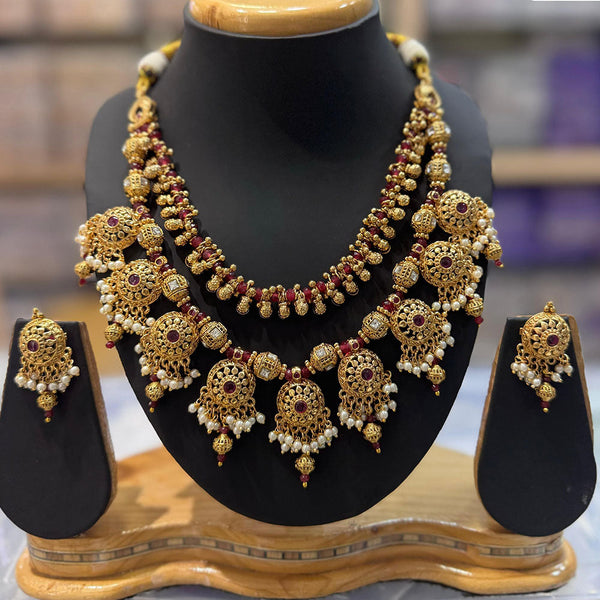 JCM Gold Plated Pota Stone And Pearls  Necklace Set