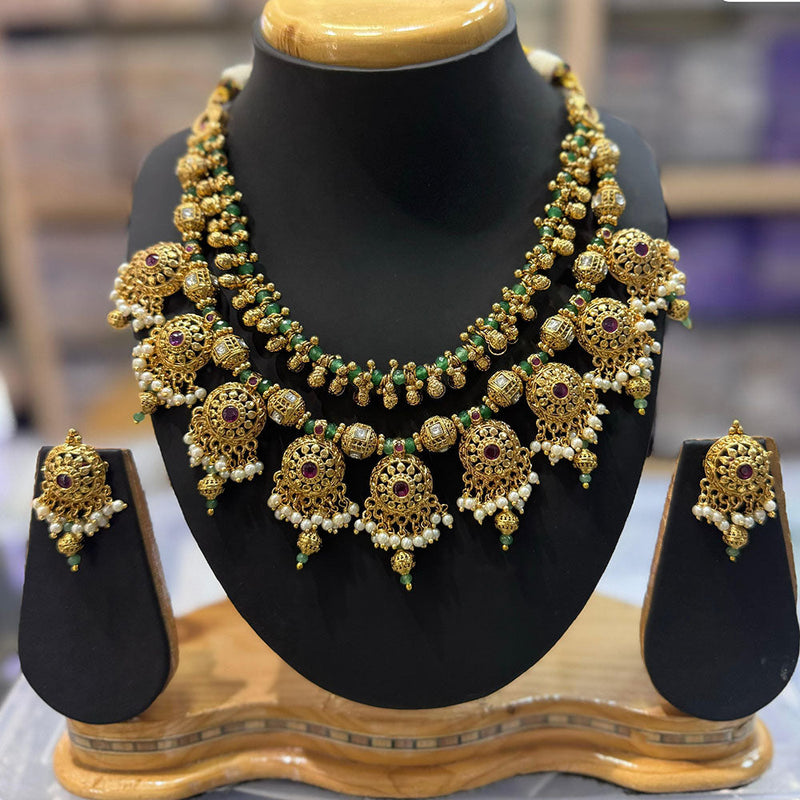 JCM Gold Plated Pota Stone And Pearls  Necklace Set