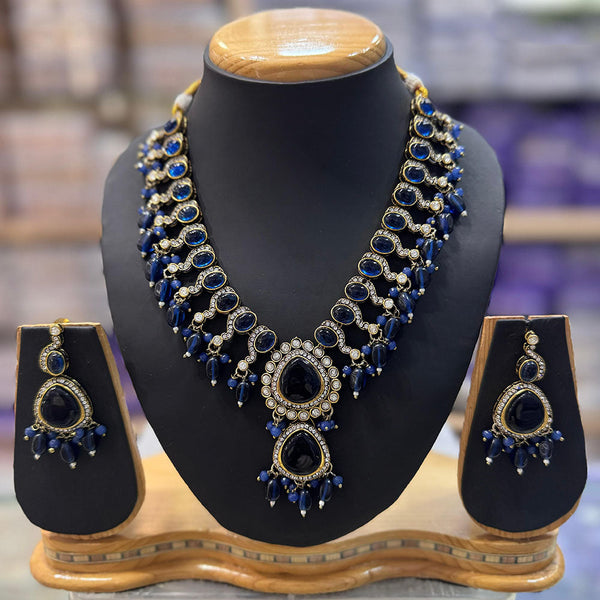 JCM Gold Plated Crystal Stone And Beads Necklace Set