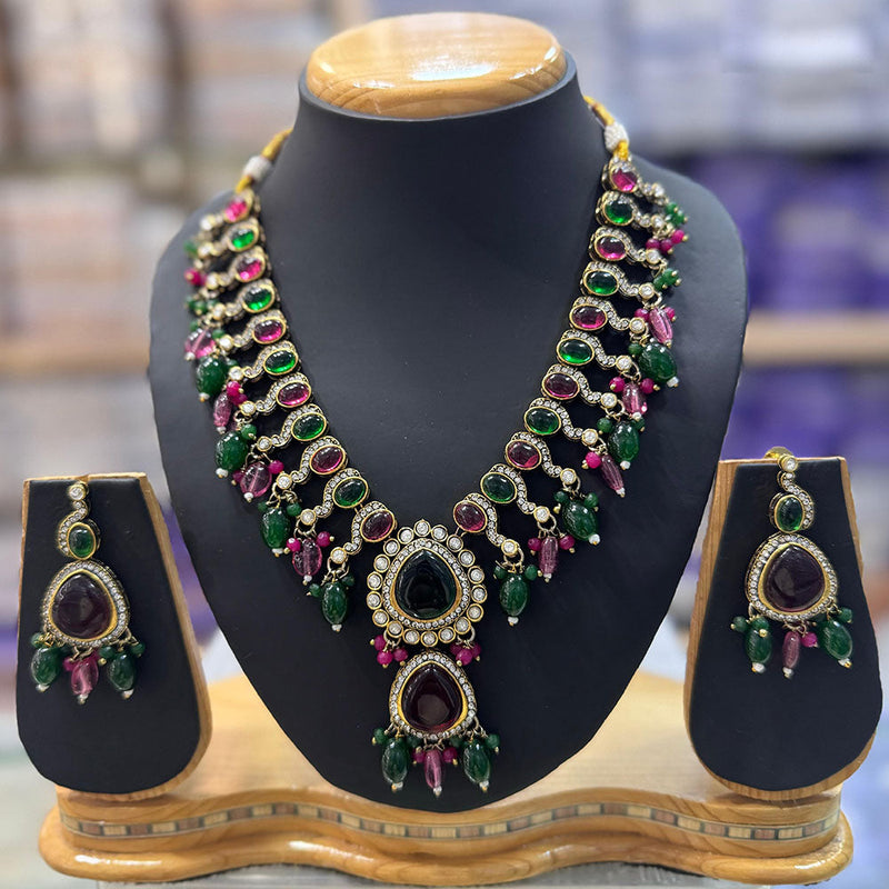 JCM Gold Plated Crystal Stone And Beads Necklace Set