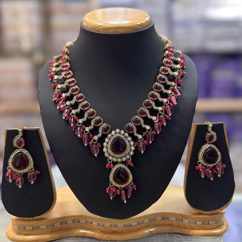 JCM Gold Plated Crystal Stone And Beads Necklace Set