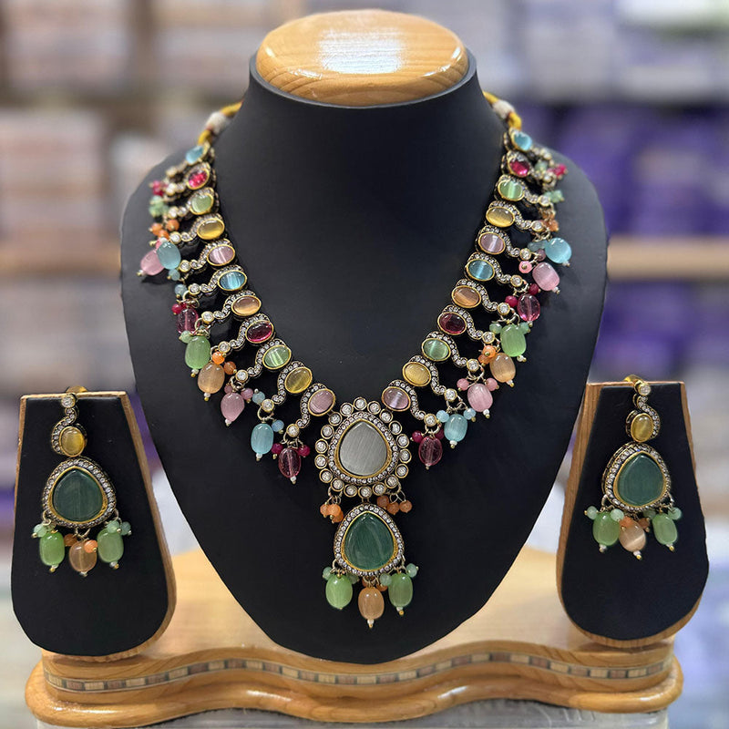 JCM Gold Plated Crystal Stone And Beads Necklace Set