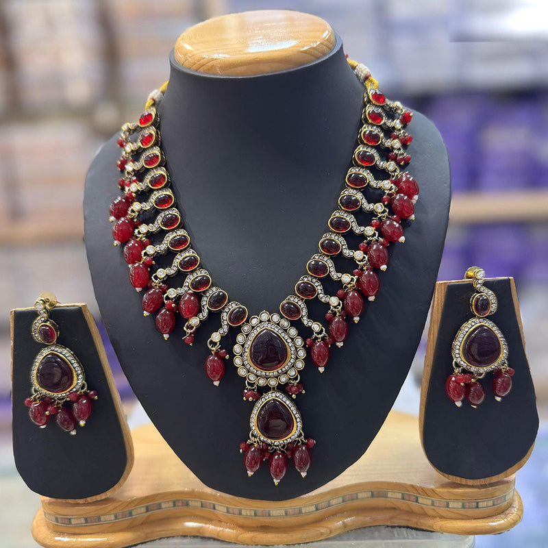 JCM Gold Plated Crystal Stone And Beads Necklace Set