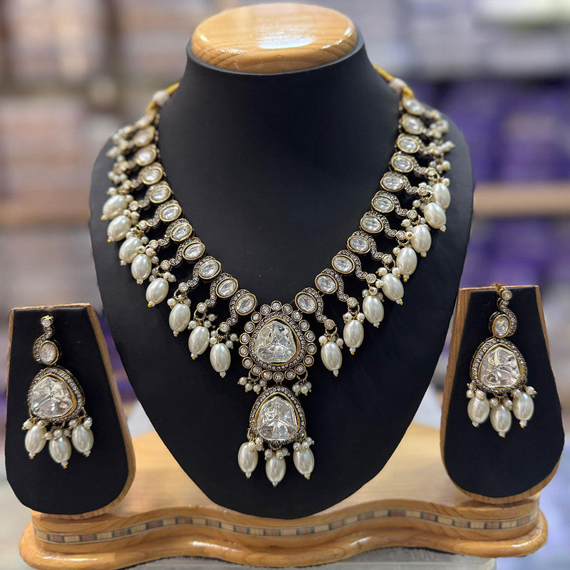 JCM Gold Plated Crystal Stone And Beads Necklace Set