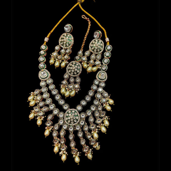 JCM Gold Plated Polki Kundan And Beads Necklace Set