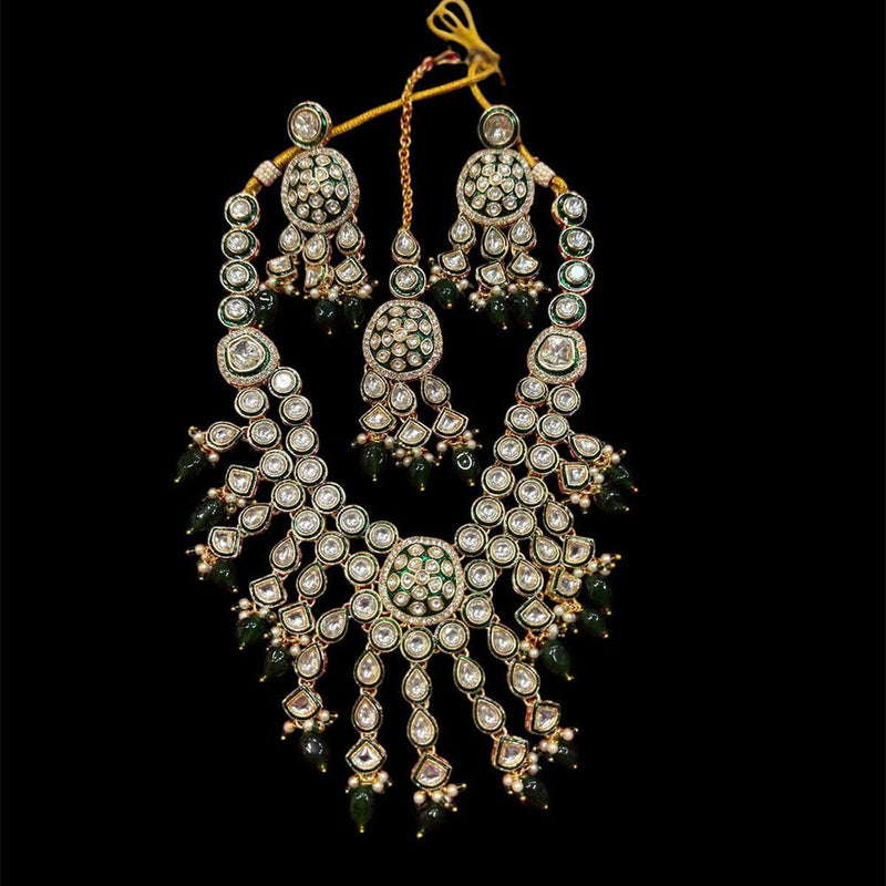 JCM Gold Plated Polki Kundan And Beads Necklace Set