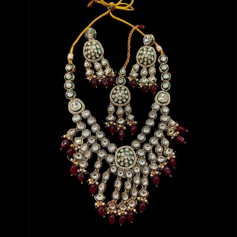 JCM Gold Plated Polki Kundan And Beads Necklace Set