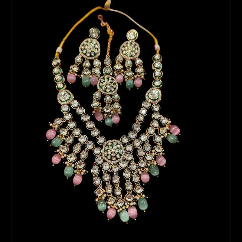 JCM Gold Plated Polki Kundan And Beads Necklace Set