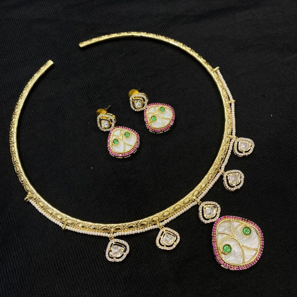 JCM Gold Plated Polki Kundan Stone Necklace Set