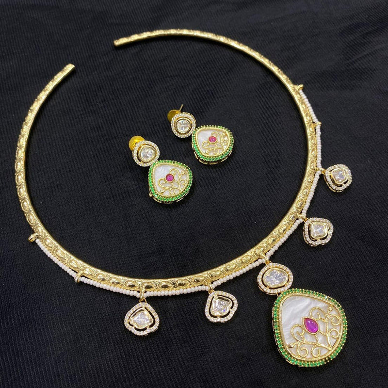 JCM Gold Plated Polki Kundan Stone Necklace Set