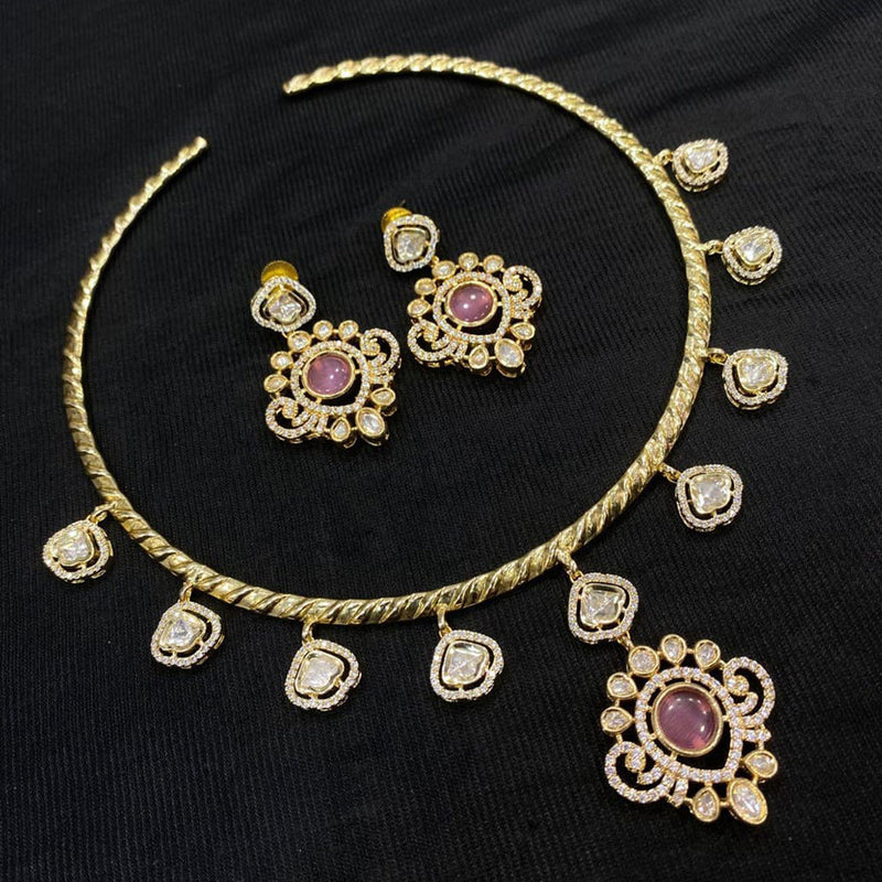 JCM Gold Plated Polki Kundan Stone Choker Necklace Set