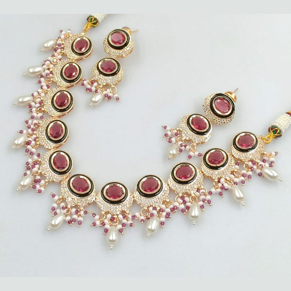 JCM Gold Plated Polki Kundan Stone And Pearls Necklace Set