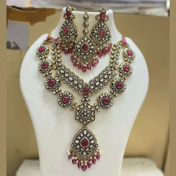 JCM Gold Plated Polki Kundan Stone And Pearls Long Necklace Set