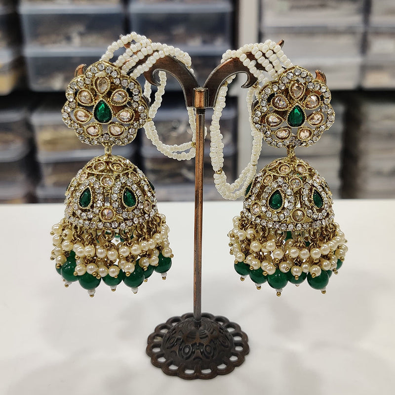 JCM Gold Plated Kundan Stone And Pearls Jhumki Earrings