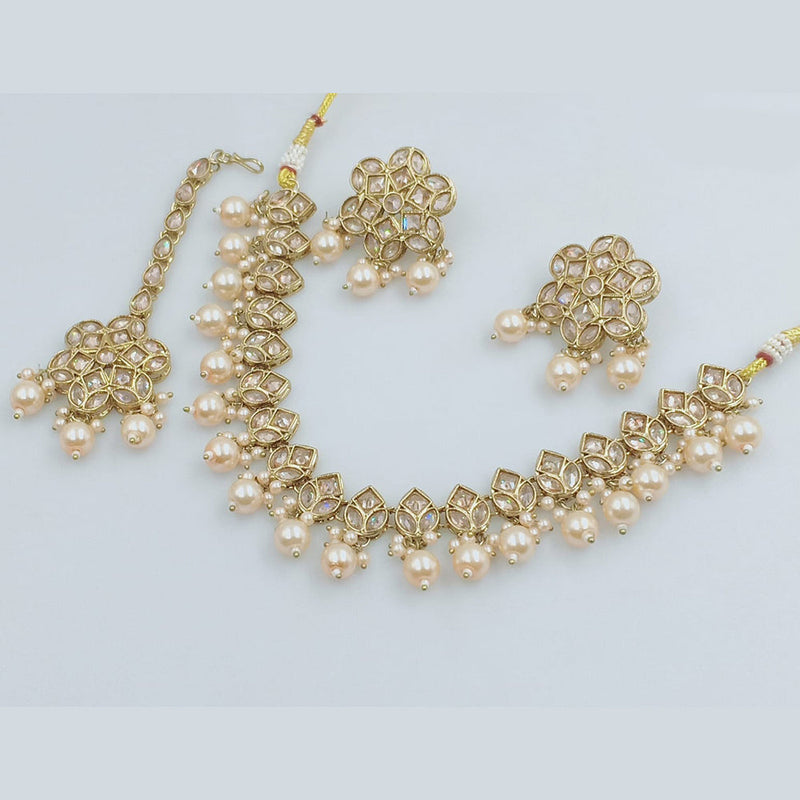 JCM Gold Plated Crystal Stone And Beads Necklace Set