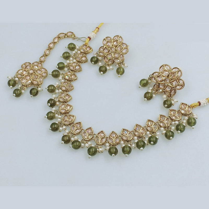 JCM Gold Plated Crystal Stone And Beads Necklace Set