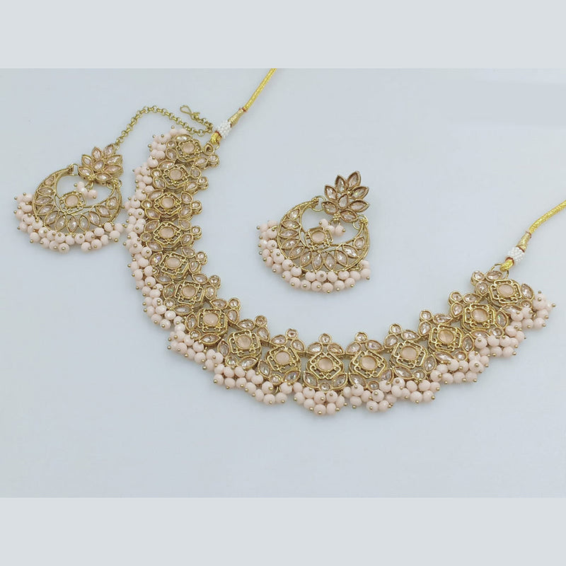 JCM Gold Plated Crystal Stone And Pearls Necklace Set