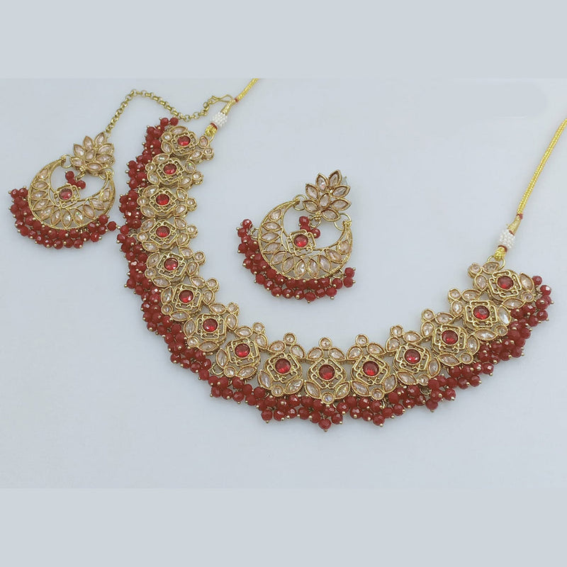 JCM Gold Plated Crystal Stone And Pearls Necklace Set