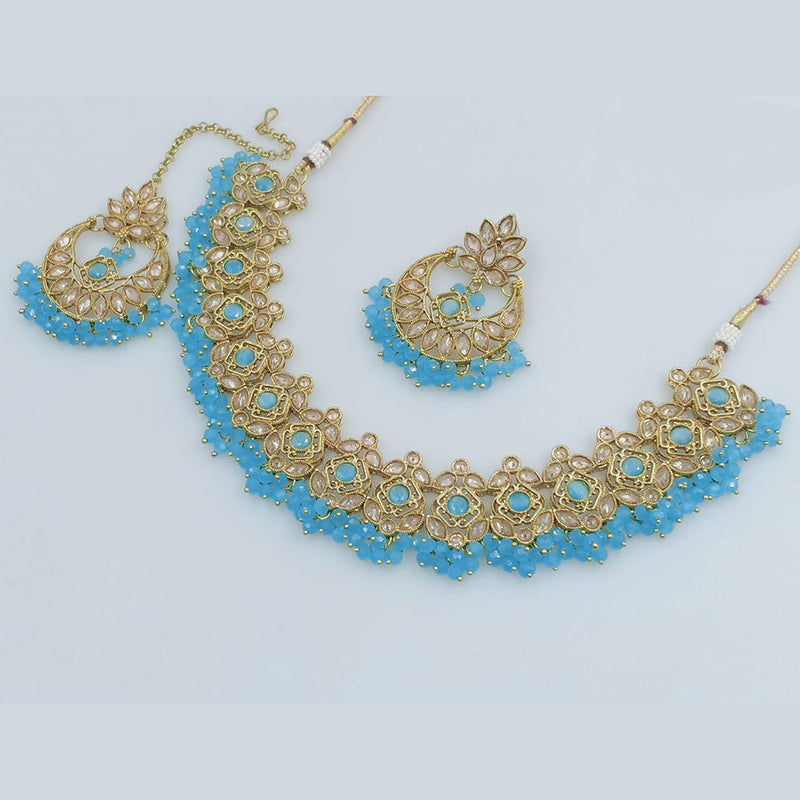 JCM Gold Plated Crystal Stone And Pearls Necklace Set