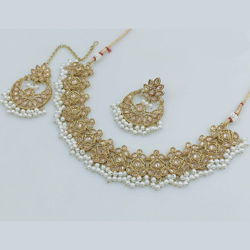 JCM Gold Plated Crystal Stone And Pearls Necklace Set