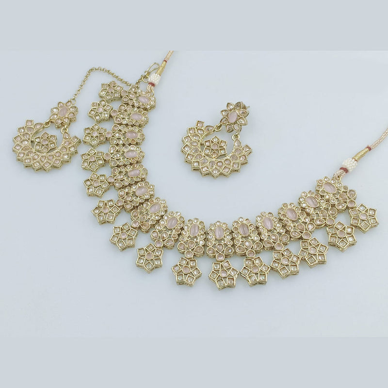 JCM Gold Plated Crystal Stone And Pearls Necklace Set