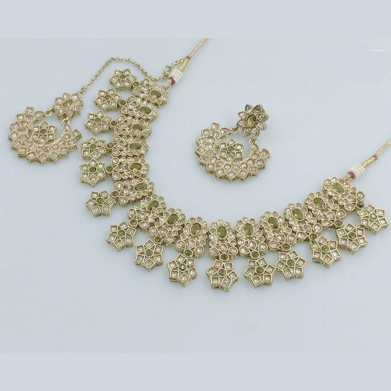 JCM Gold Plated Crystal Stone And Pearls Necklace Set