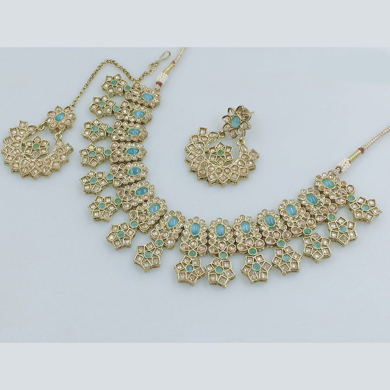 JCM Gold Plated Crystal Stone And Pearls Necklace Set