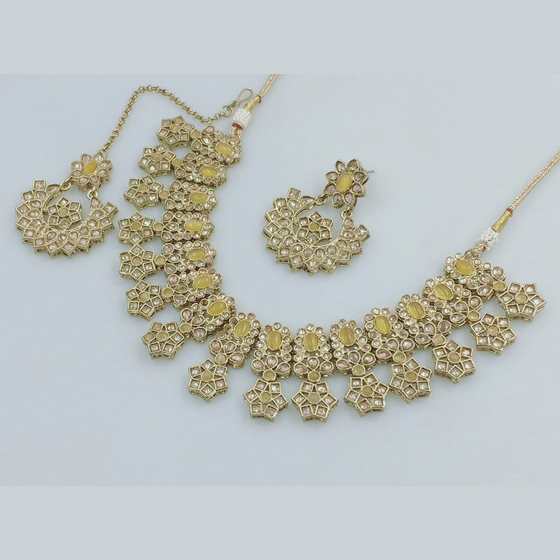 JCM Gold Plated Crystal Stone And Pearls Necklace Set