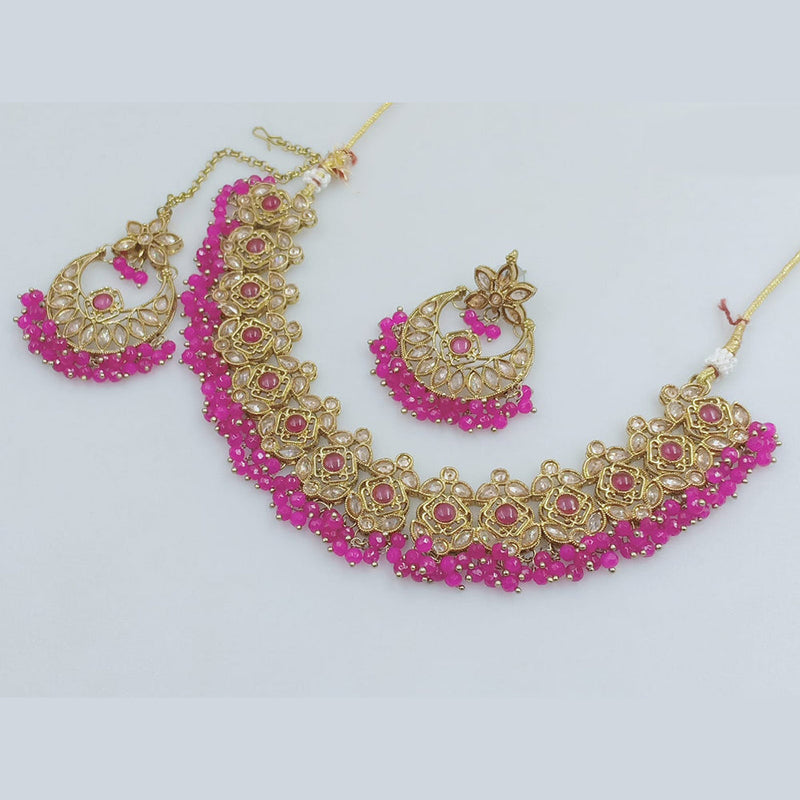 JCM Gold Plated Crystal Stone And Pearls Necklace Set