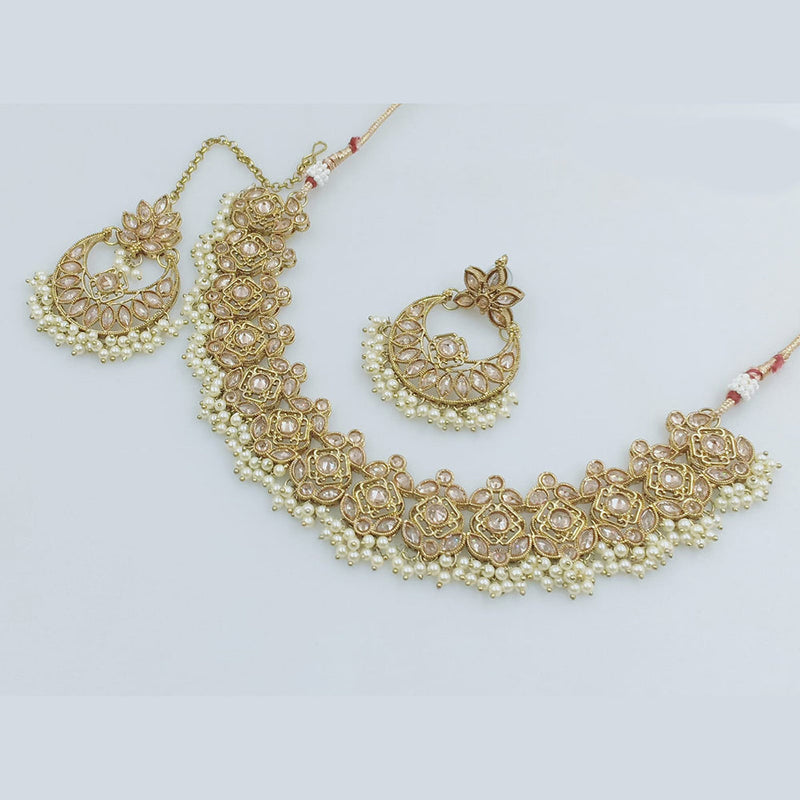 JCM Gold Plated Crystal Stone And Pearls Necklace Set