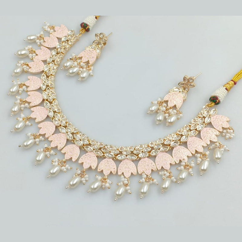 JCM Gold Plated Crystal Stone And Pearls Meenakari Necklace Set