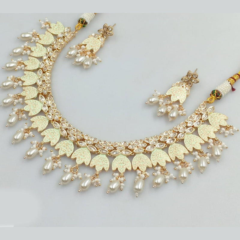 JCM Gold Plated Crystal Stone And Pearls Meenakari Necklace Set